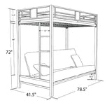 Twin over Futon Bunk Bed in Silver - Black Metal Finish