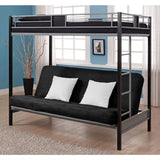 Twin over Futon Bunk Bed in Silver - Black Metal Finish