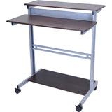 Stand Up Mobile Office Computer Desk Workstation in Dark Walnut Finish