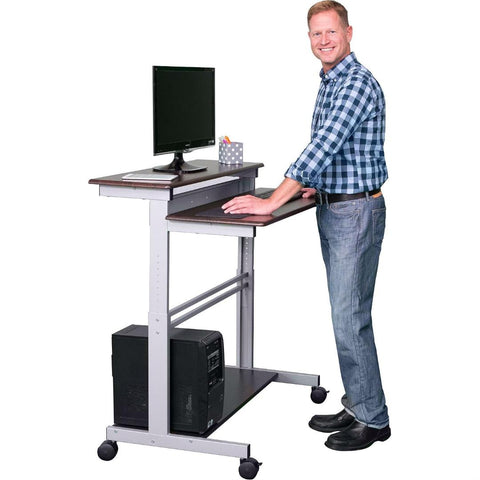 Stand Up Mobile Office Computer Desk Workstation in Dark Walnut Finish