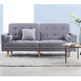 Light Grey Linen Upholstered Sofa Bed Modern Mid-Century Classic