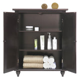 Dark Espresso Wood Bathroom Floor Cabinet with Traditional Crafted Engraving Doors