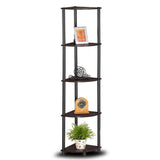 5-Tier Corner Display Shelf Bookcase in Espresso & Black