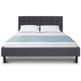 Full size Grey Mid-Century Modern Upholstered Platform Bed Frame with Headboard