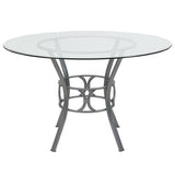 Contemporary 48-inch Round Clear Glass Dining Table with Silver Metal Frame