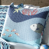 Full - Queen Blue Serenity Sea Fish Coral Coverlet Quilt Bedspread Set