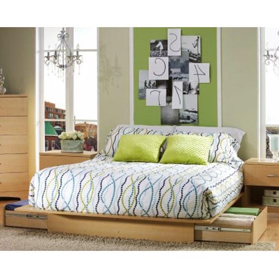 Full - Queen size Modern Platform Bed Frame in Natural Wood Finish