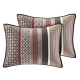 Full - Queen Red Cream Espresso Leaf Stripped 5-Piece Quilt Coverlet Set