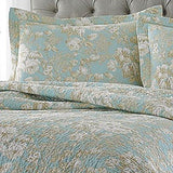 Full - Queen 3-Piece Cotton Quilt Set in Seafoam Blue Beige Floral Pattern