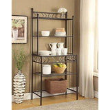 Kitchen Bakers Rack in Black Metal with Marble Finish Top