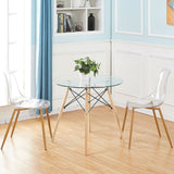 Modern 31.5-inch Round Glass Dining Table with Wood Legs