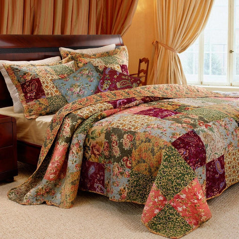 Full - Queen size 100% Cotton Patchwork Quilt Set with Floral Paisley Pattern