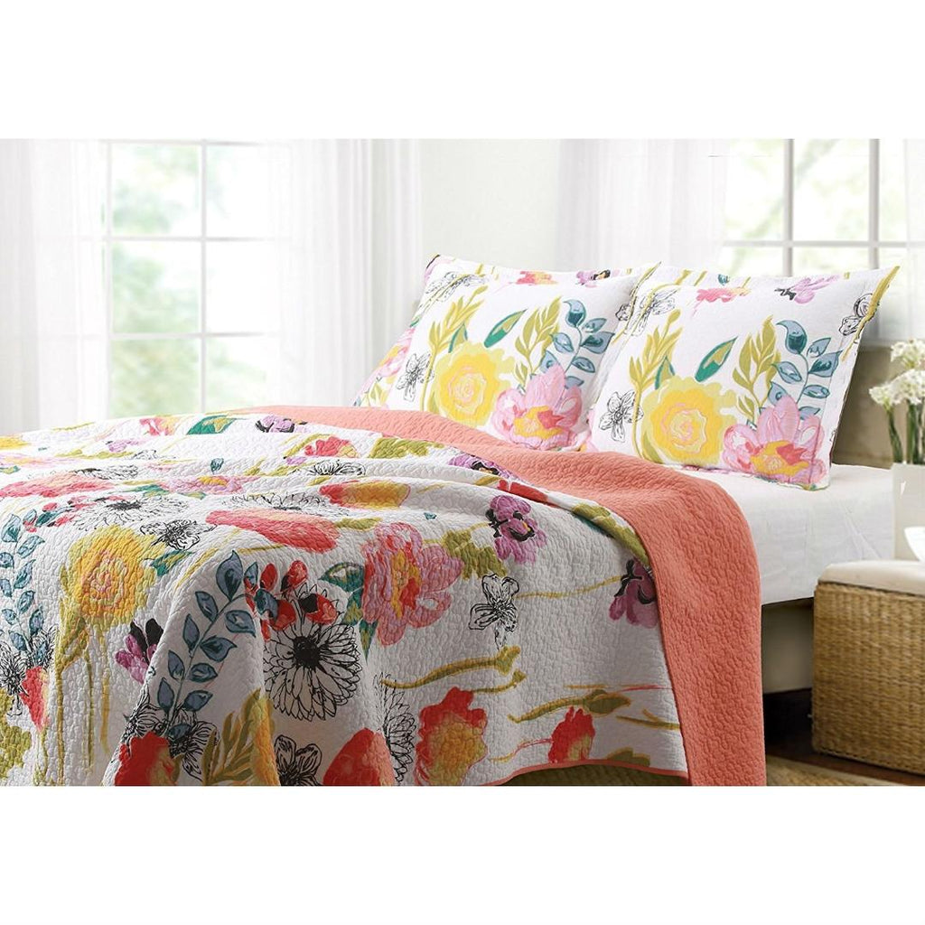 Full - Queen Cotton Quilt Set Multi-Color Floral Pattern