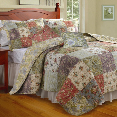 Full - Queen size 100% Cotton Floral Paisley Reversible Quilt Set