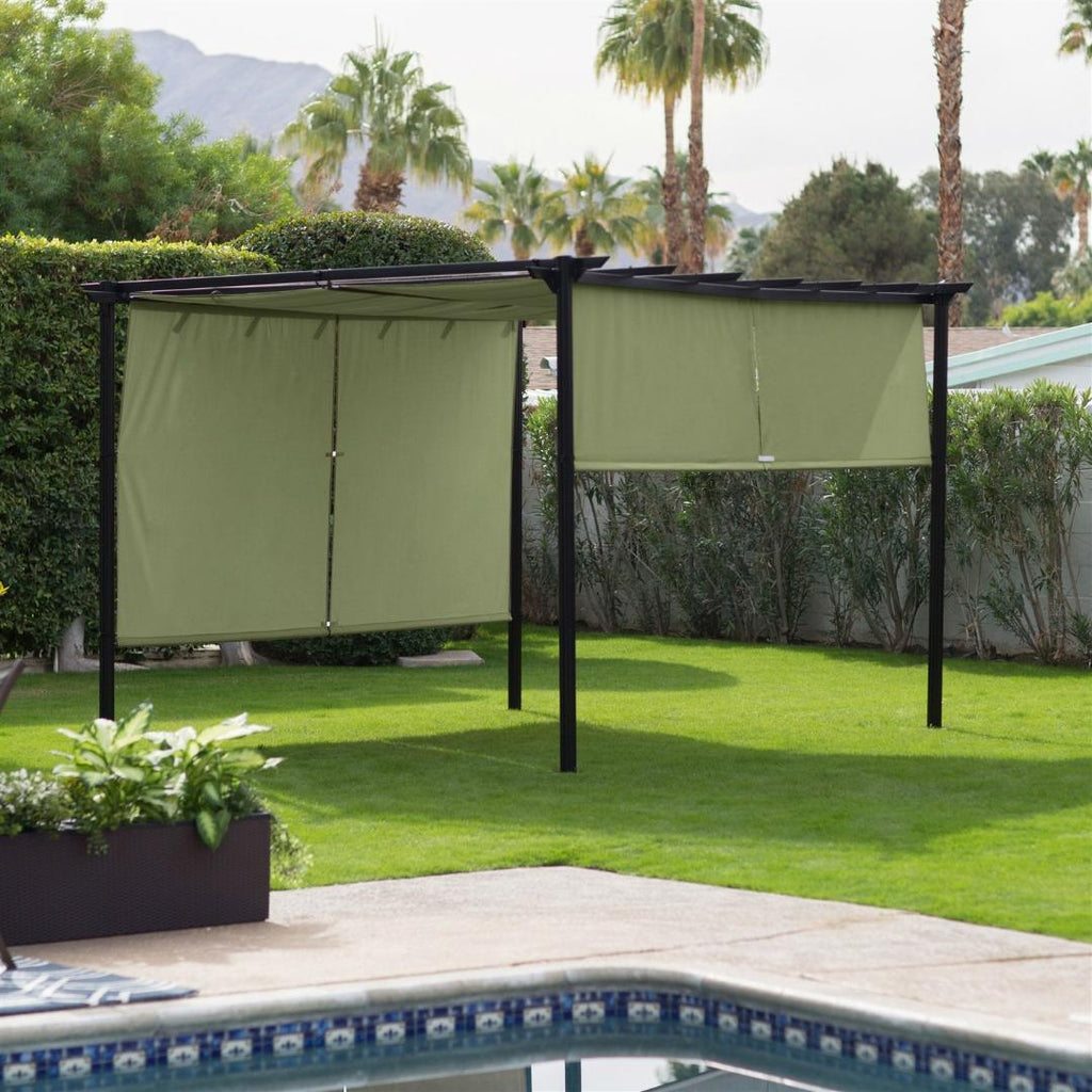 10-ft x 12-ft Steel Metal Pergola Outdoor Gazebo with Green Retractable Shade Canopy