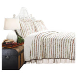 Full - Queen 100% Cotton Quilt Set Ruffled Multi-color Stripes
