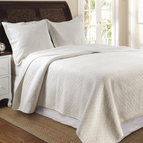 Full - Queen 100% Cotton Quilt Set in Ivory with Diamond Pattern