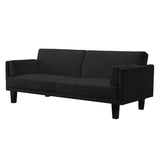 Modern Black Microfiber Upholstered Sofa Bed with Classic Wood Feet