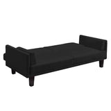 Modern Black Microfiber Upholstered Sofa Bed with Classic Wood Feet