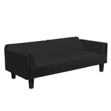 Modern Black Microfiber Upholstered Sofa Bed with Classic Wood Feet