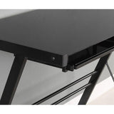 Black Metal L-Shaped Corner Computer Desk with Glass Top