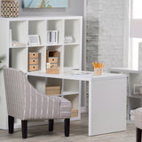 Modern Computer Desk with Honeycomb Style Wall Bookcase in White