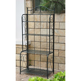 Indoor - Outdoor Folding Iron 4-Shelf Bakers Rack in Bronze with Lattice Shelves