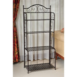 Indoor - Outdoor Folding Iron 4-Shelf Bakers Rack in Bronze with Lattice Shelves