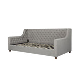 Twin size Grey Linen Upholstered Day Bed with Tufted Detailing and Wood Legs