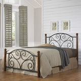King size Complete Metal Bed Frame with Wood Post Headboard and Footboard in Matte Black Finish