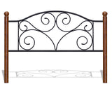 King size Complete Metal Bed Frame with Wood Post Headboard and Footboard in Matte Black Finish