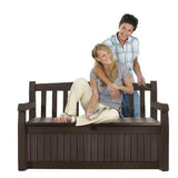 Brown Resin Outdoor Patio Garden Bench with Storage Box