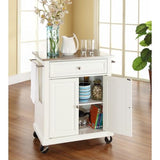 Stainless Steel Top Portable Kitchen Island Cart in White Finish