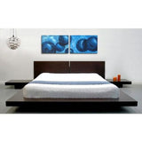 King Modern Japanese Style Platform Bed with Headboard and 2 Nightstands in Espresso