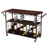Wood Top Kitchen Island Wine Rack Cart with Storage Shelf