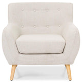Light Grey Upholstered Tufted Armchair with Mid-Century Style Wood Legs