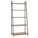 Steel Frame 5-Shelf Leaning Shelving Unit Bookcase with Bamboo Shelves