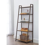 Steel Frame 5-Shelf Leaning Shelving Unit Bookcase with Bamboo Shelves