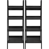 Set of 2 - Black 4-Shelf Modern Ladder Style Bookcases
