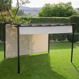 10-ft x 12-ft Dark Brown Steel Metal Pergola Outdoor Gazebo with Retractable Ivory Shade Canopy