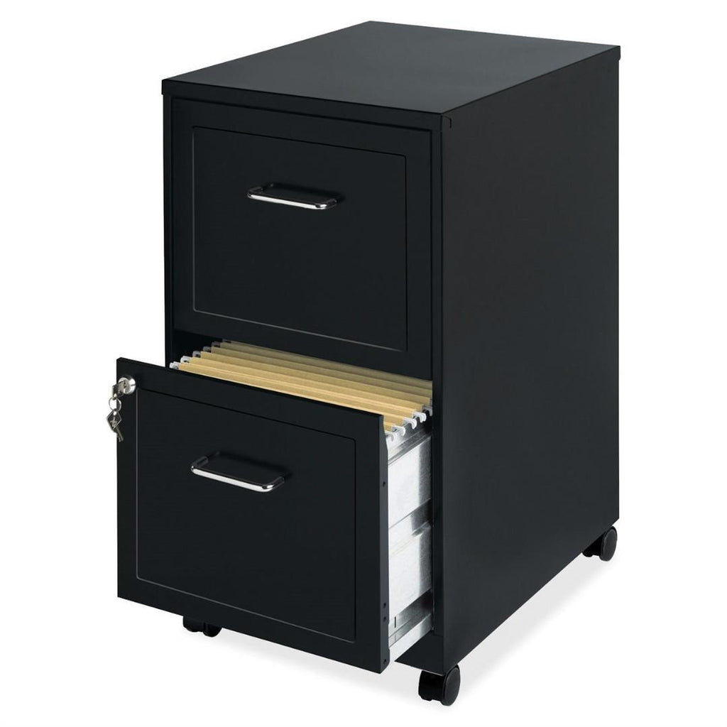 Black Metal 2-Drawer Filing Cabinet with Rolling Casters - Wheels