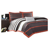 Twin - Twin XL Comforter Set in Dark Gray Orange White Stripes