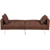 Modern Brown Linen Futon Sofa Bed Couch with Metal Legs