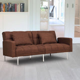 Modern Brown Linen Futon Sofa Bed Couch with Metal Legs