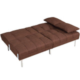 Modern Brown Linen Futon Sofa Bed Couch with Metal Legs
