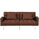 Modern Brown Linen Futon Sofa Bed Couch with Metal Legs