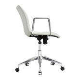 White Faux Leather Modern Mid-Century Office Chair with Curved Mid-Back Seat and Arms