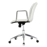 White Faux Leather Modern Mid-Century Office Chair with Curved Mid-Back Seat and Arms
