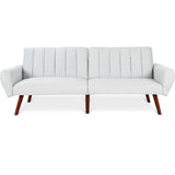 Modern Mid-Century Grey Linen Split-Back Futon Sofa Bed Couch