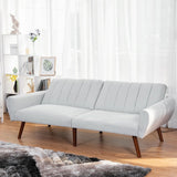 Modern Mid-Century Grey Linen Split-Back Futon Sofa Bed Couch